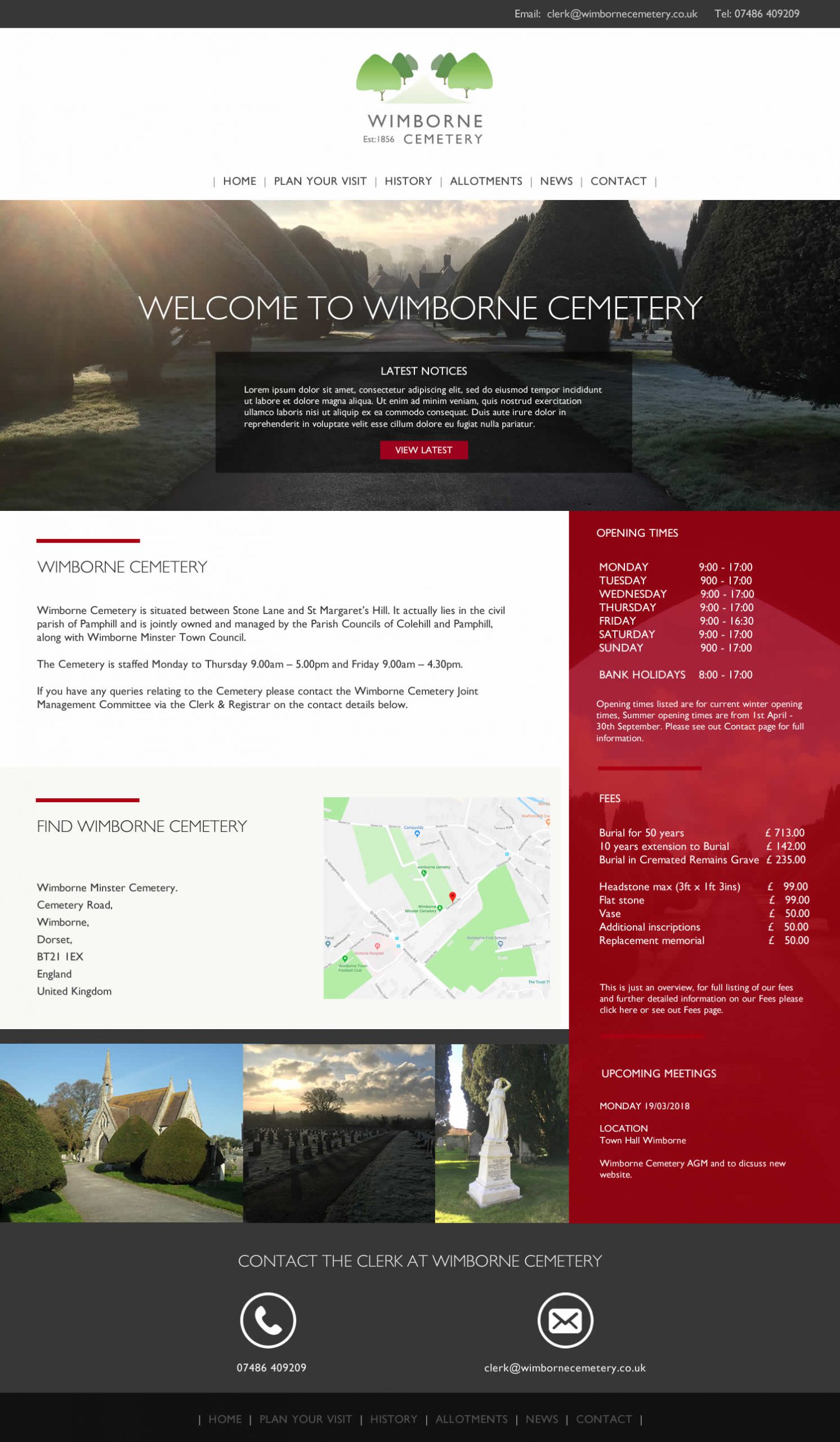 Wimborne Cemetery website layout design
