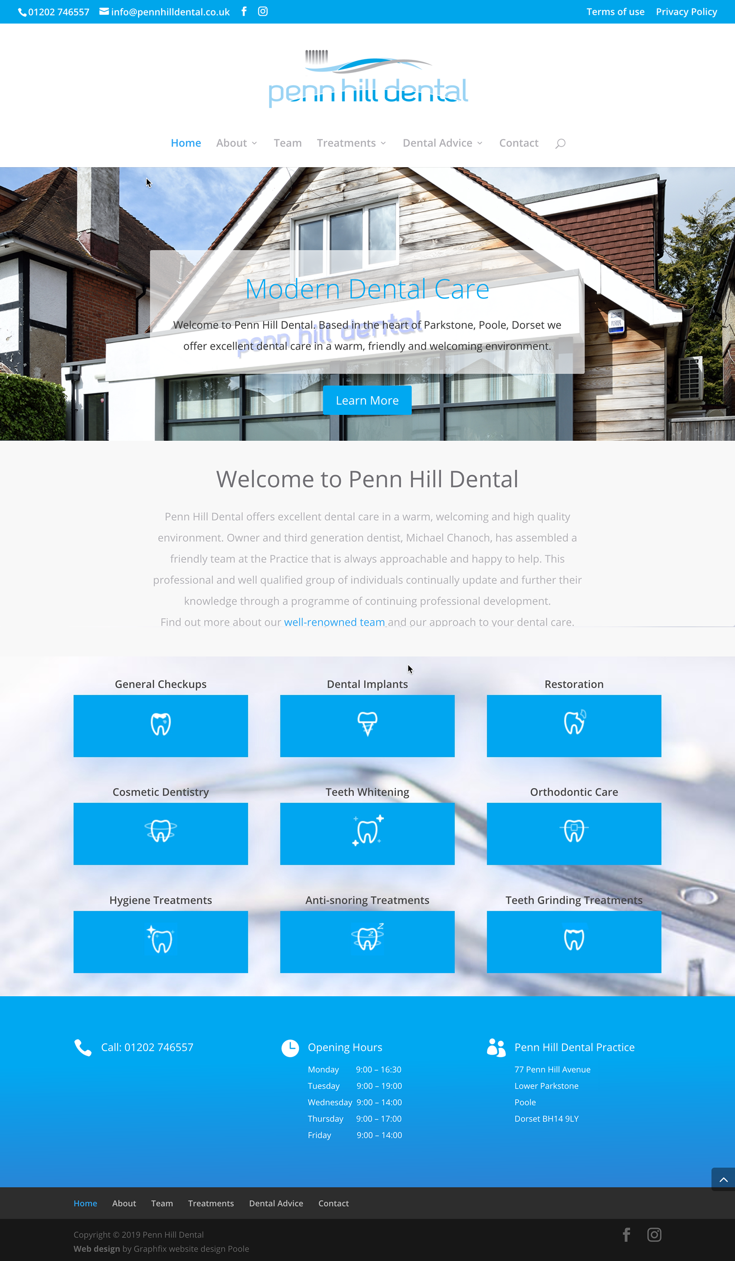 Divi themed WordPress website built for Penn Hill Dental based in Parkstone, Poole