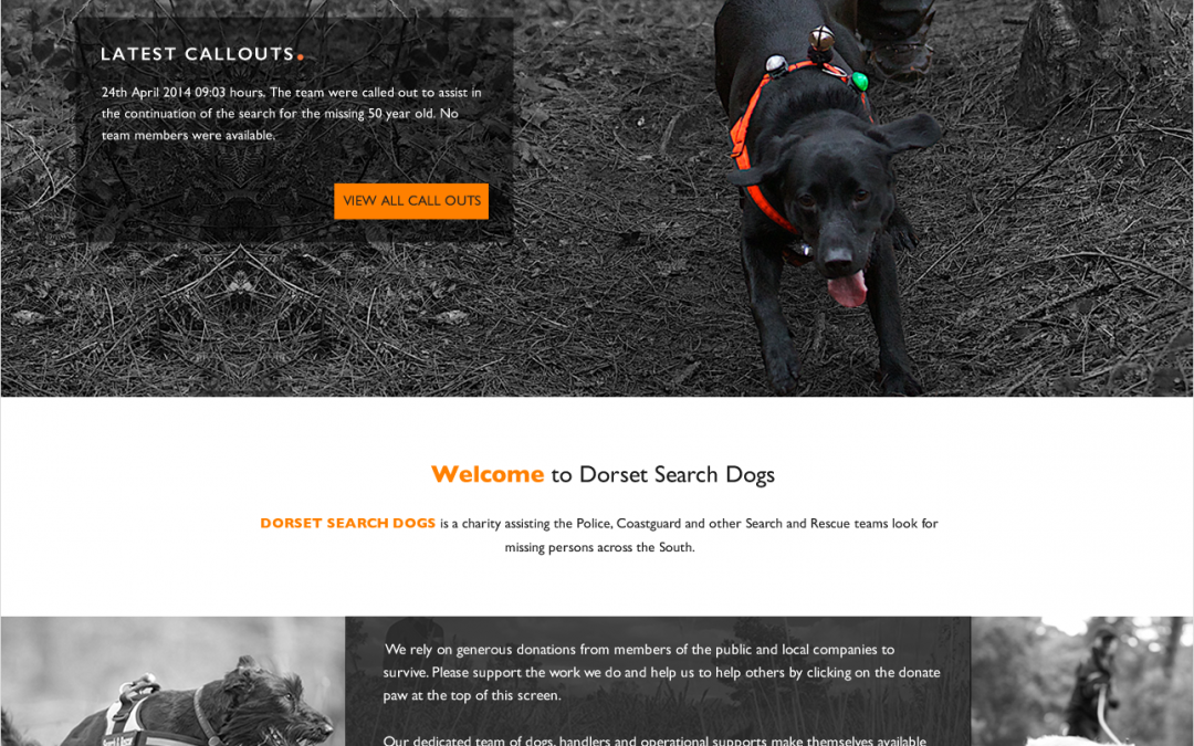 website layout designed for Dorset Search Dogs